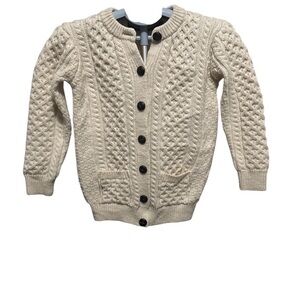 Inis Crafts Classic Cable Knit Button-Front Cardigan - Cream 100% Merino Wool